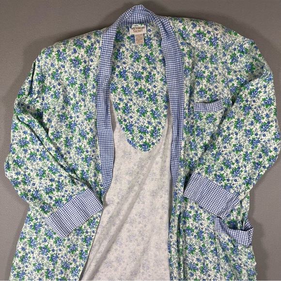 🪻90s Victoria’s Secret Gold Label Floral Cotton Robe M/L Cottagecore Tradwife - Picture 5 of 12